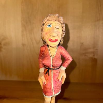 HAND CARVED WOODEN LADY SIGNED AWH