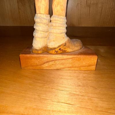HAND CARVED WOODEN LADY SIGNED AWH