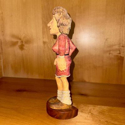 HAND CARVED WOODEN LADY SIGNED AWH