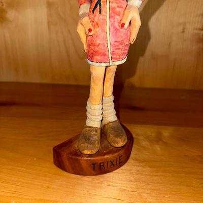 HAND CARVED WOODEN LADY SIGNED AWH