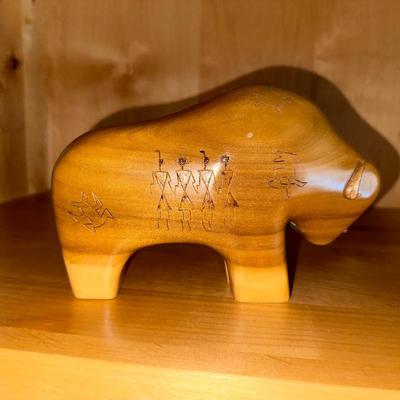 HAND CARVED WOODEN BISON BY AWH
