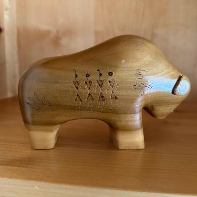 HAND CARVED WOODEN BISON BY AWH