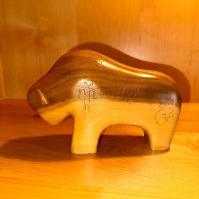 HAND CARVED WOODEN BISON BY AWH