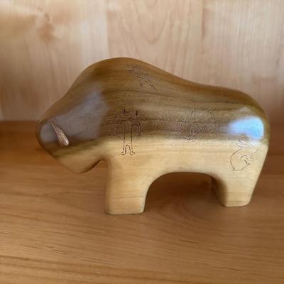 HAND CARVED WOODEN BISON BY AWH