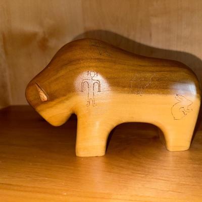 HAND CARVED WOODEN BISON BY AWH