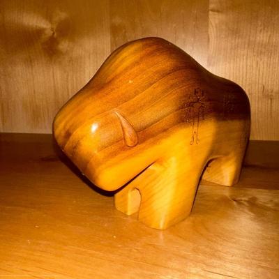 HAND CARVED WOODEN BISON BY AWH