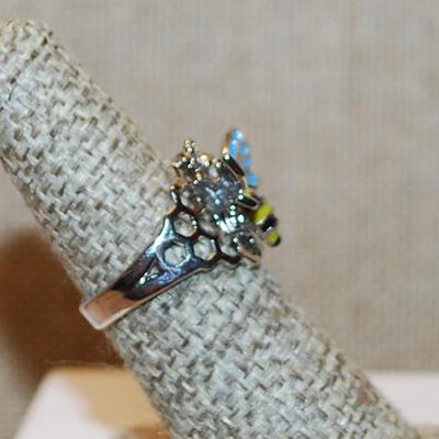 Size 6 Marked .925 Blue-Winged Yellow& Black Wasp Ring on a Silver Band (4.0g)