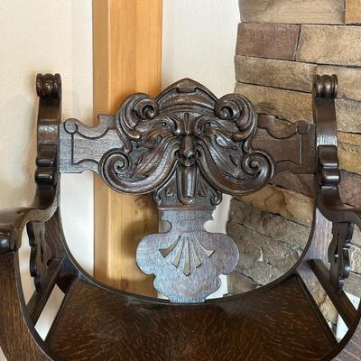 ANTIQUE CARVED ARM CHAIR FIT FOR THE KING OR QUEEN IN YOUR HOME