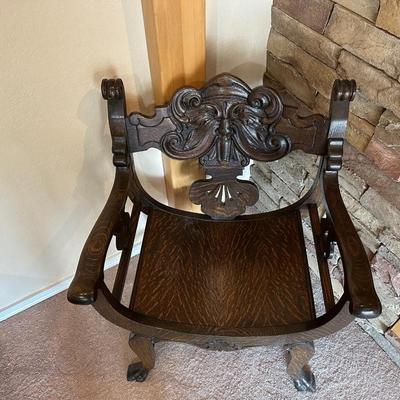 ANTIQUE CARVED ARM CHAIR FIT FOR THE KING OR QUEEN IN YOUR HOME