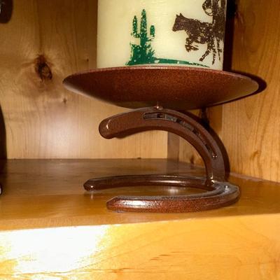 HORSESHOE COWBOY AND CANDLE HOLDER