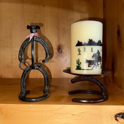 HORSESHOE COWBOY AND CANDLE HOLDER