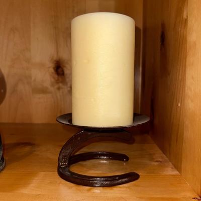 HORSESHOE COWBOY AND CANDLE HOLDER