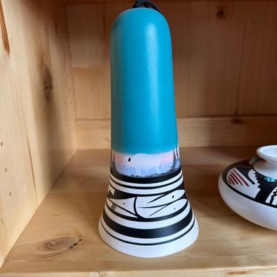 SIGNED CLAY WIND CHIME AND BOWL