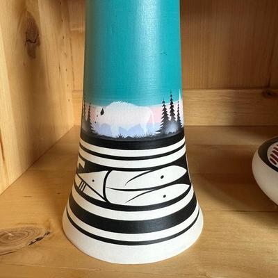 SIGNED CLAY WIND CHIME AND BOWL