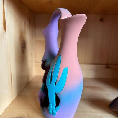 COLORFUL WEDDING VASE AND SIGNED NAVAJO CLAY BEAR