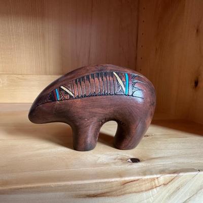 COLORFUL WEDDING VASE AND SIGNED NAVAJO CLAY BEAR