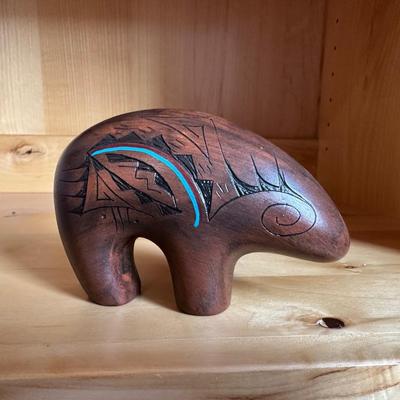 COLORFUL WEDDING VASE AND SIGNED NAVAJO CLAY BEAR