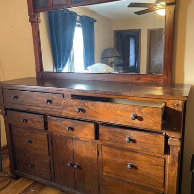 Dark wood long dresser with mirror