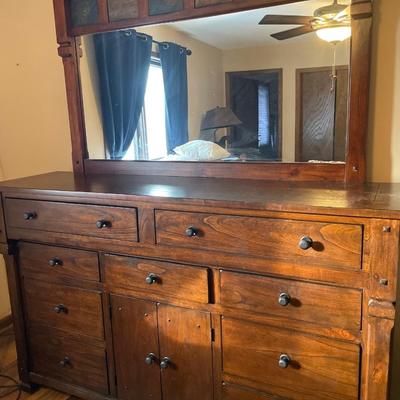 Dark wood long dresser with mirror