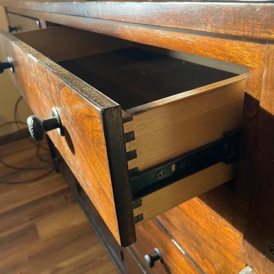 Dark wood long dresser with mirror