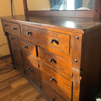 Dark wood long dresser with mirror