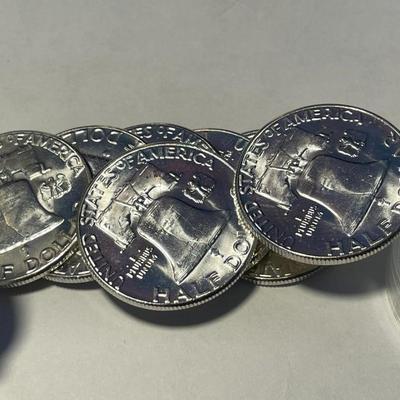 CHOICE BU ROLL OF (20) 1958 BRILLIANT UNCIRCULATED FRANKLIN SILVER HALF DOLLARS ORIGINAL! FREE DOMESTIC SHIPPING.