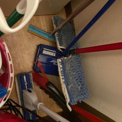 Small vacuums, brooms, & garbage can
