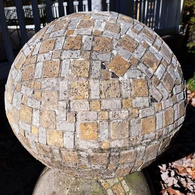 A Unique Cement & Tile Sculptural Garden Sphere (Y-SD)