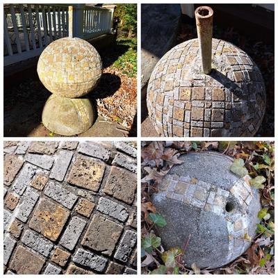 A Unique Cement & Tile Sculptural Garden Sphere (Y-SD)