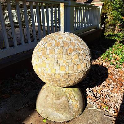 A Unique Cement & Tile Sculptural Garden Sphere (Y-SD)