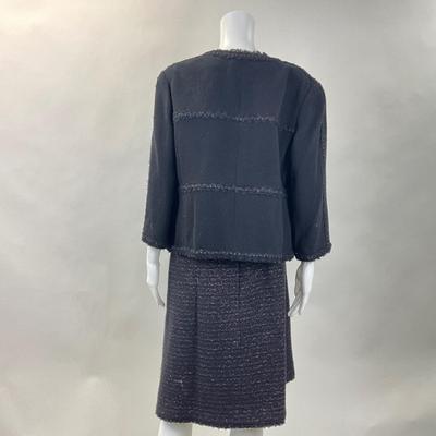 304 CHANEL Black/Bronze 2pc. Tweed Jacket & Skirt Size 44