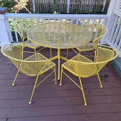 Vintage Parakeet Yellow Metal Mesh Patio Set (P-SD)