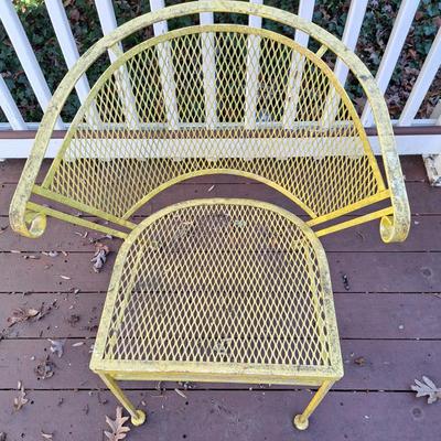 Vintage Parakeet Yellow Metal Mesh Patio Set (P-SD)