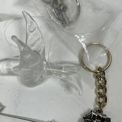 Misc. Small Things Lot - glass hummingbirds, leaf pin, turkey pin, girl figurine, etc