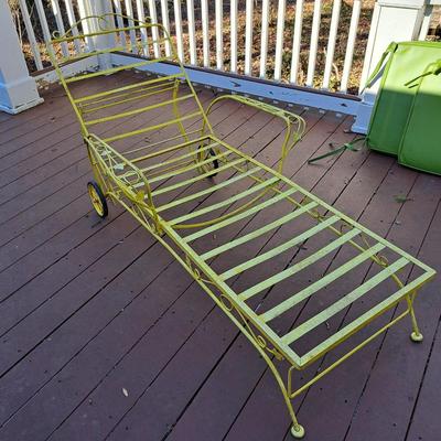 Vintage Parakeet Yellow Metal Chaise (P-SD)