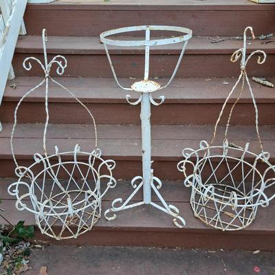 Five Distressed White Vintage Metal Planters (P-SD)