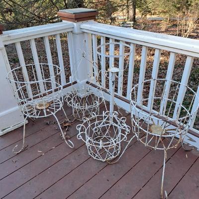 Five Distressed White Vintage Metal Planters (P-SD)