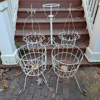 Five Distressed White Vintage Metal Planters (P-SD)