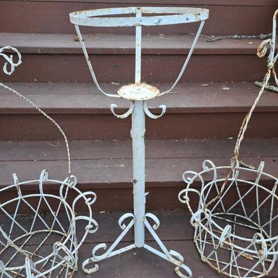 Five Distressed White Vintage Metal Planters (P-SD)