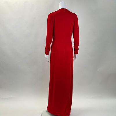 316 OSCAR DE LA RENTA Vintage 70s Red Gown w/ Gold Ribbons Size 6