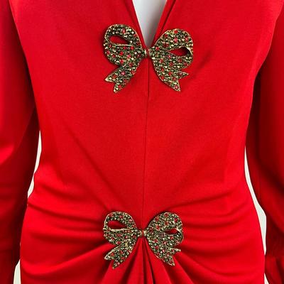 316 OSCAR DE LA RENTA Vintage 70s Red Gown w/ Gold Ribbons Size 6