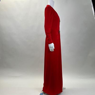 316 OSCAR DE LA RENTA Vintage 70s Red Gown w/ Gold Ribbons Size 6