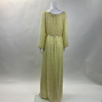317 LILLIE RUBIN Yellow Beaded Gown Balloon Sleeves