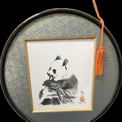 Woodblock Art: Panda with Bamboo