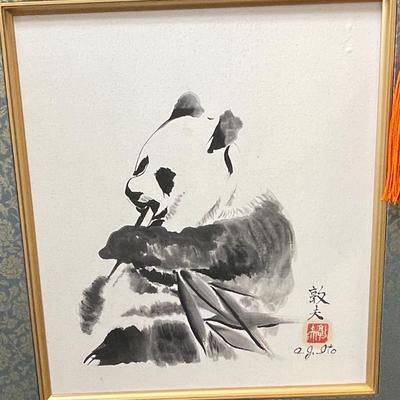 Woodblock Art: Panda with Bamboo
