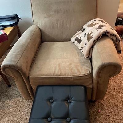 Microfiber tan chair with storage ottoman