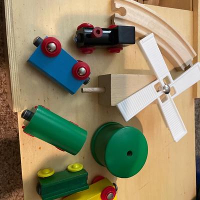 Wood box with wood tracks and train