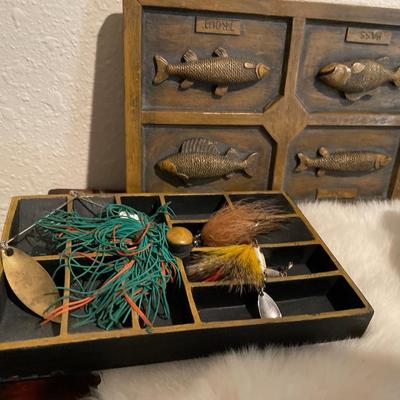 Fishing, lures, belt, buckle, and pelt