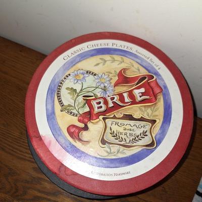 2 red cheese plate sets