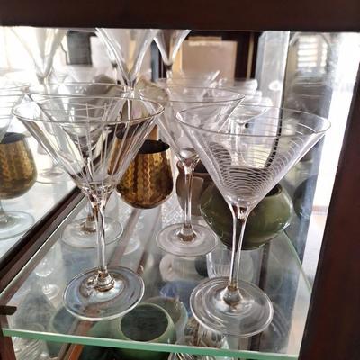 4 etched martini glasses